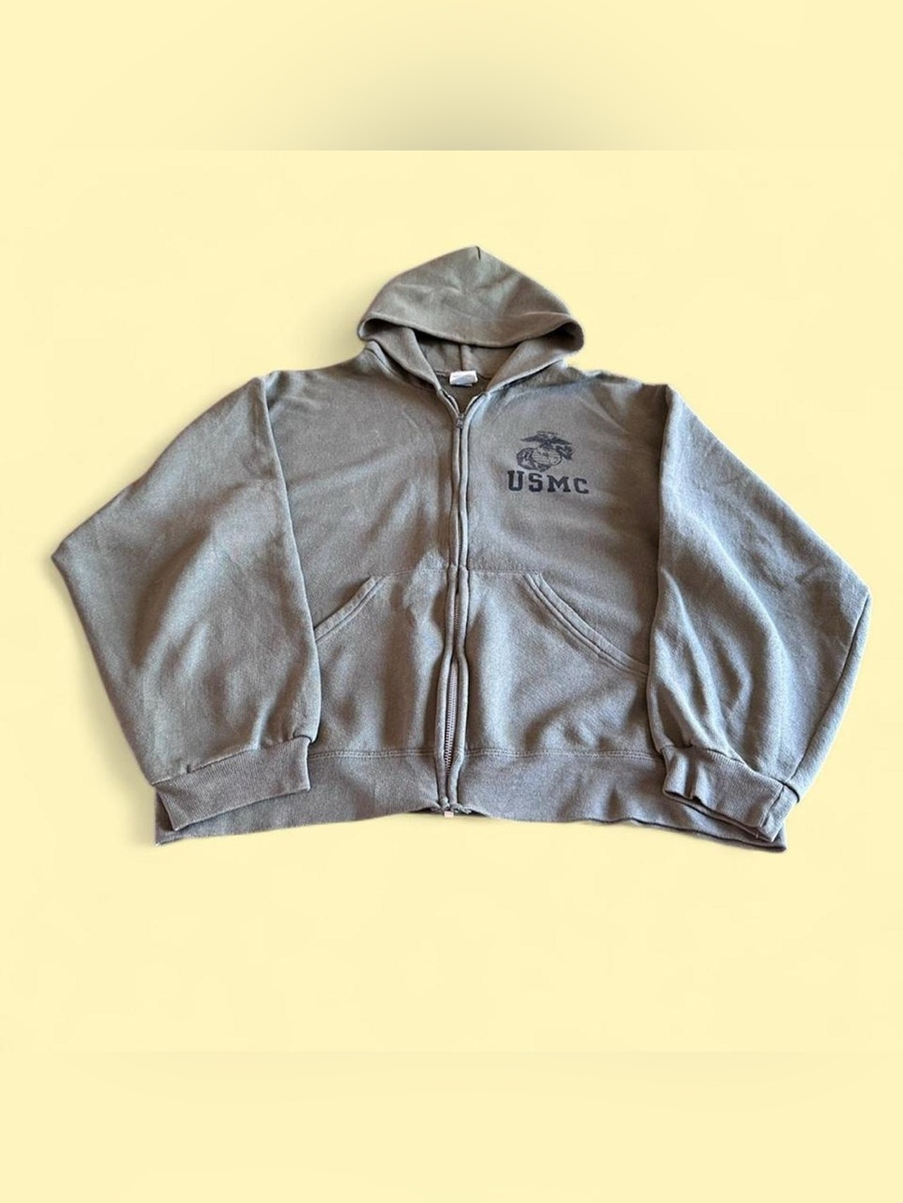 Vintage USMC Zip Hoodie Olive Green Men’s L Soffe Military Faded